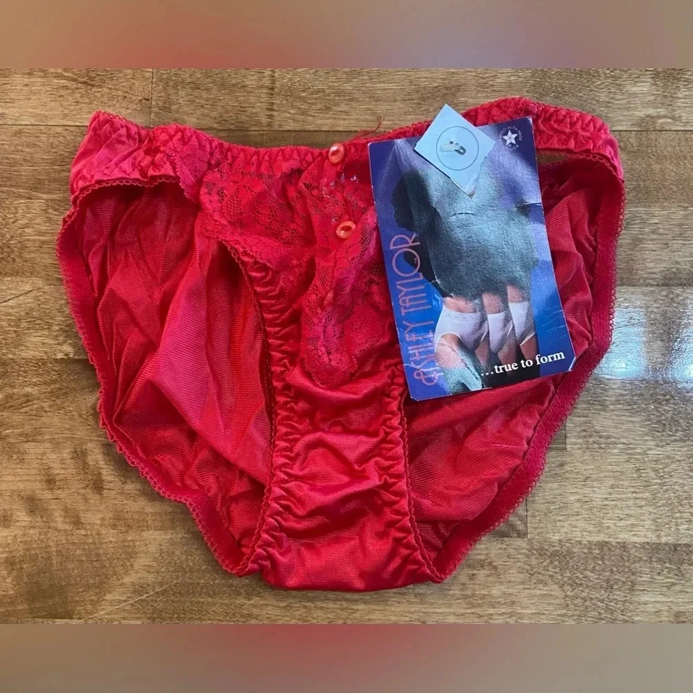 ASHLEY TAYLOR Vintage 80s 90s Red Lingerie Set Two Piece Size Medium 6 USA Made‎